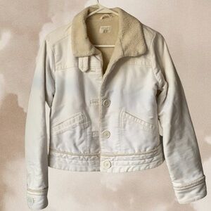Y2K American Eagle Trucker Sherpa Teddy Jacket Cream Corduroy